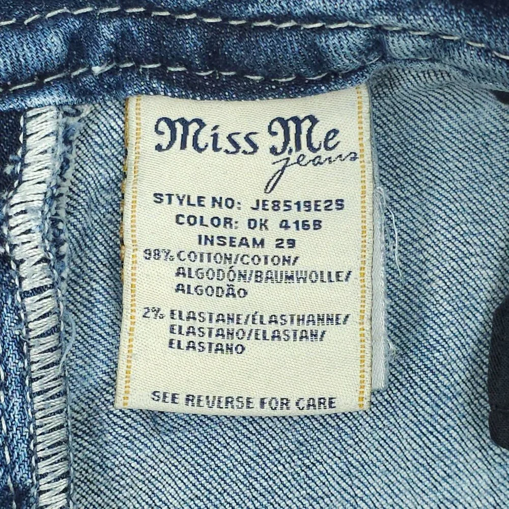 Miss Me Jeans Mid Rise Easy Boot Cut Faux Flap Size 30x29 READ Stretch Med Wash